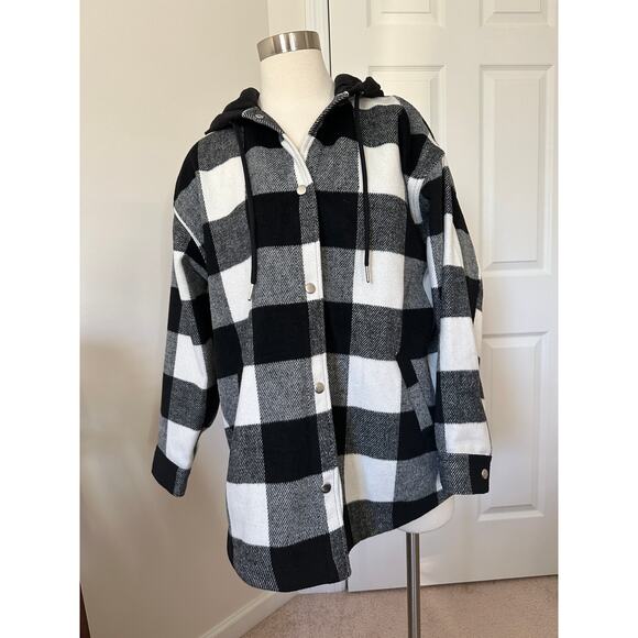 Divided H&M black/white plaid hooded jacket, size small - Picture 2 of 15